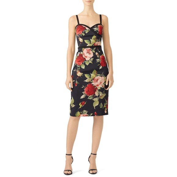 Black Halo Dresses & Skirts - Black Halo Daria Sheath Dress 10 Black Red Rose Corset Coquette Wedding‎ Garden